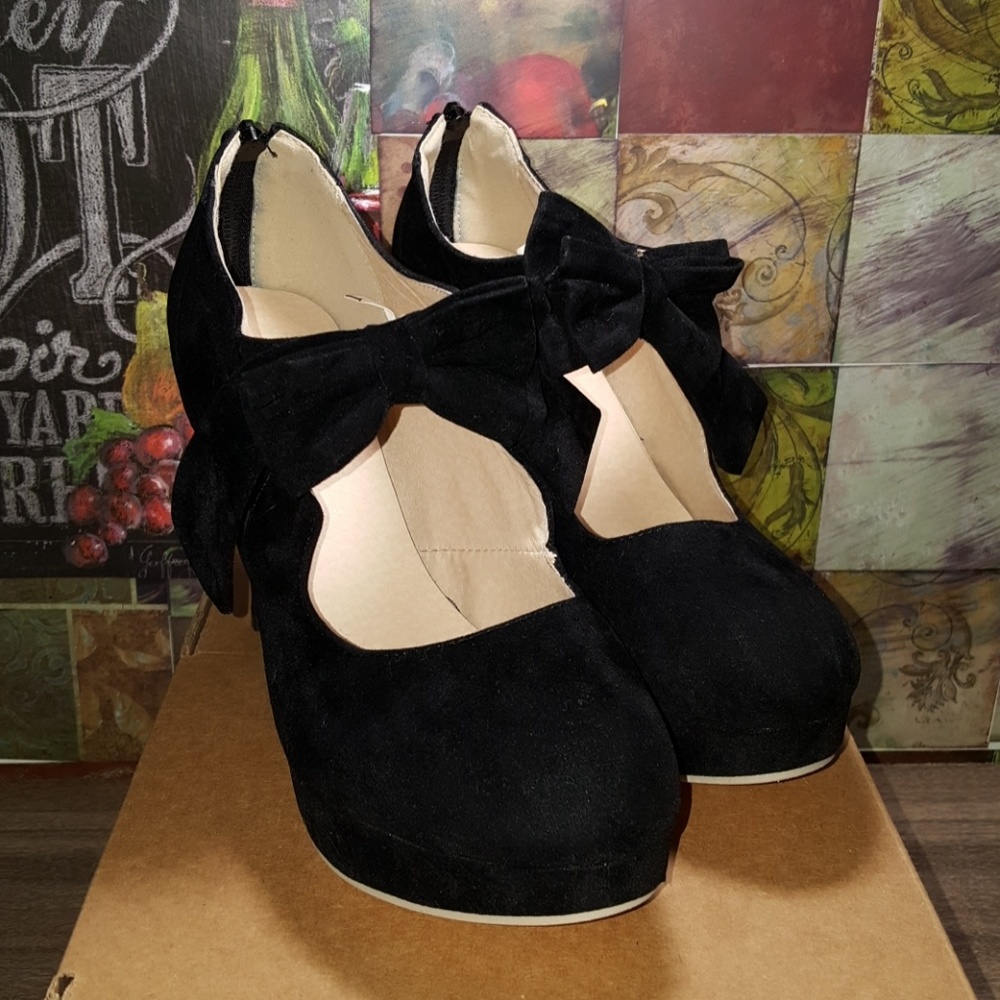 Faux Suede Heels with Bows